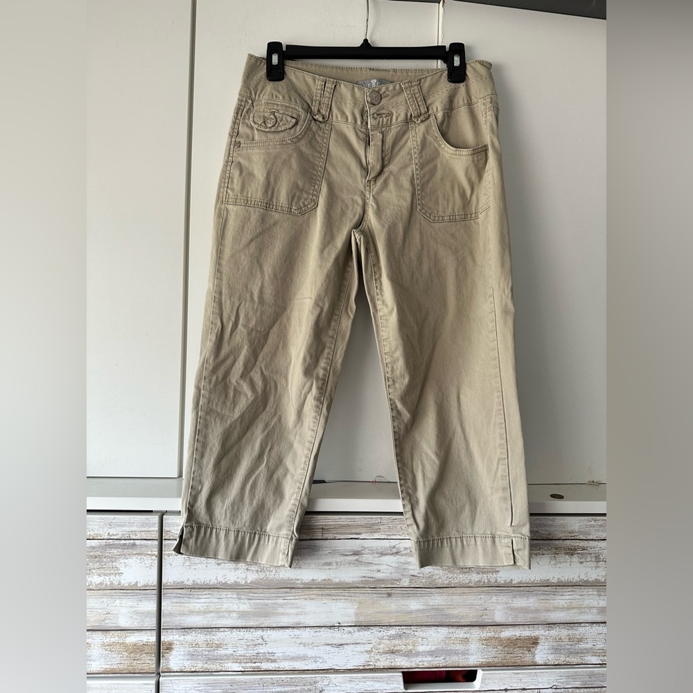 👖 One 5 One Tan Cropped Chino Pants Size 6 Stretch Utility Pockets
